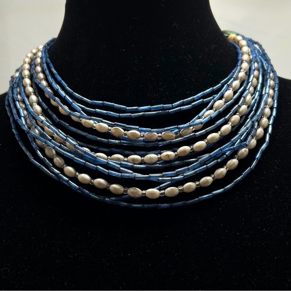 Vintage Lucite And Pearl 15 Strand Short Necklace Marked Germany